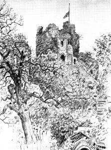 William Ewart Prints: The Death of Mr. Gladstone: the flag at half-mast on the keep of the Old Castle