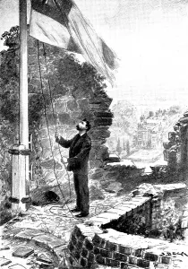William Ewart Prints: The Death of Mr. Gladstone: hoisting the flag half-mast on the keep