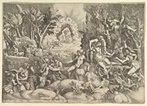 Giulio Gallery: The Death of Procris; Cephalus mournig the death of Procris on the right surrounded by