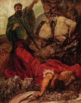 The Death of Siegfried: the Giant Hagen Throwing Siegfried into a Gorge. Creator: Makart, Hans (1840-1884)