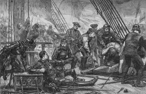 Sea Battle Prints: Death of Sir Andrew Barton, August 1511, (c1880)