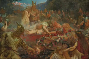 Varyags Collection: Death of a Viking warrior, 1909. Artist: Butler, Charles Ernest (1864-1933)