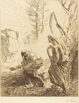 Scythe Gallery: Death and the Woodcutter, 3rd plate (La mort et le bucheron). Creator: Alphonse Legros