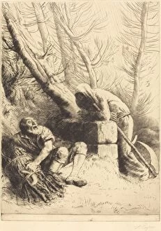 Scythe Gallery: Death and the Woodcutter, 4th plate (La mort et le bucheron). Creator: Alphonse Legros