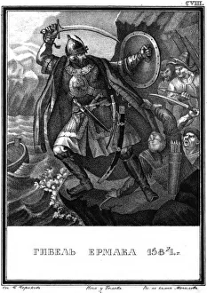 Explorers Collection: The Death of Yermak. 1584 (From Illustrated Karamzin), 1836. Artist: Chorikov