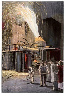 Carbon Gallery: Decarburisation of pig iron in a Bessemer converter, 1900.Artist: Gehrke