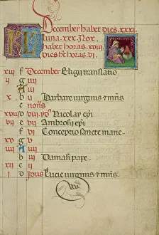 Campfire Prints: December Calendar Page; Keeping Warm; Book of Hours, about 1460. Creator: Unknown