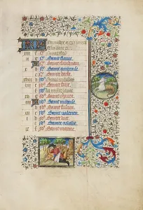 Capricornus Prints: December Calendar Page: Slaughtering a Pig: Capricorn; Book of Hours
