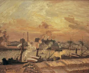 Camille 1830 1903 Prints: Dechargement de bois, quai de la Bourse, coucher de soleil, 1898. Creator: Pissarro
