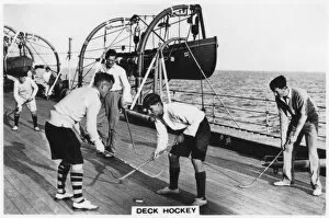 Images Dated 7th July 2007: Deck hockey on board the battleship HMS Nelson, 1937
