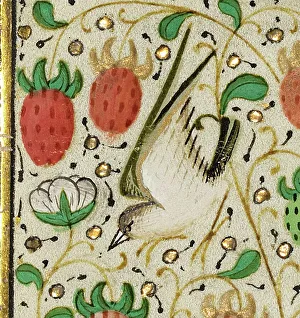 Floral Motif Prints: Decorated Border with a Bird and Strawberries; Boethius