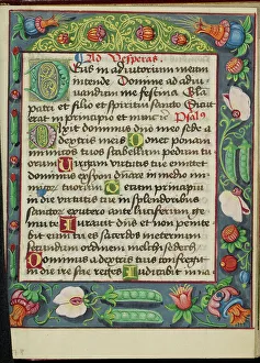Peas Prints: Decorated Text Page; Book of Hours, early 16th century. Creator: Unknown