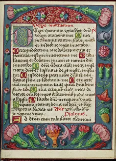 Tempera Colours Prints: Decorated Text Page; Book of Hours, early 16th century. Creator: Unknown