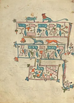 Pentateuch Prints: Decorated Text Page; Rothschild Pentateuch, 1296. Creators: Unknown, Elijah ben Meshallum