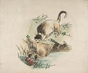 Decoration for a Plate: A Cat Hunting a Crab, 1850-1914. Creator: Felix Bracquemond