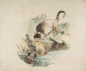 Lix Bracquemond Prints: Decoration for a Plate: A Cat Hunting a Crab, 1850-1914. Creator: Felix Bracquemond