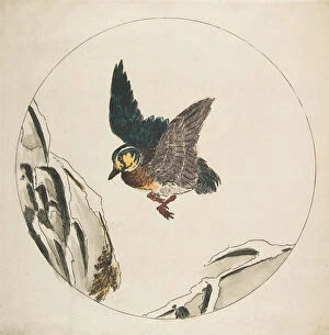 Decoration for a Plate: A Duck flying over Snow-covered Branches, 1850-1914