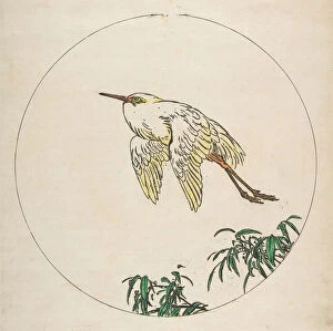 Decoration for a Plate: An Egret Flying Above Bamboo Branches, 1850-1914