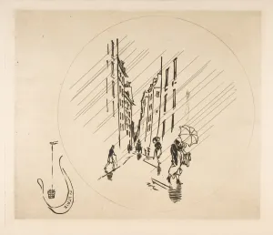 Lix Bracquemond Prints: Decoration for a Plate: Rain, 1870. Creator: Felix Bracquemond