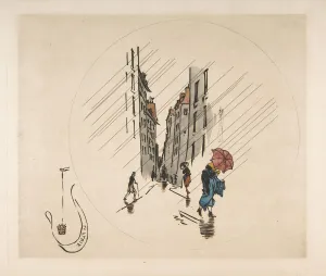 Decoration for a Plate: Rain, 1870. Creator: Felix Bracquemond