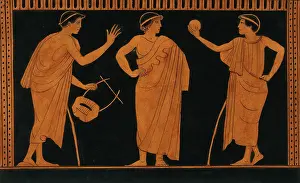 Antiquities Prints: Detail of decoration of a red-figured Greek vessel showing three youths