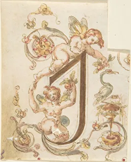 Letter I Prints: Decorative Letter I'with Putti (Embroidery Design?), 16th century