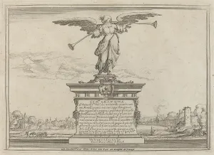 Fama Prints: Dedication Page with Statue of Fama, 1638. Creator: Ercole Bazicaluva