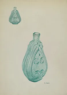 Glass Bottle Prints: Deep Aquamarine Bottle, c. 1941. Creator: V. L. Vance