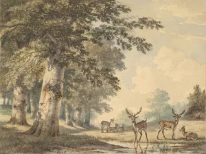 Beech Tree Prints: Deer under Beech Trees in Winter, 1853. Creator: Hendrik Gerrit ten Cate