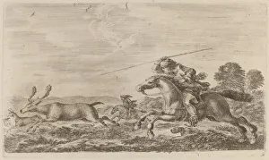 Cavalier Prints: Deer Chased by Two Cavaliers. Creator: Stefano della Bella