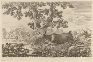 Deer Hunting Prints: Deer Chased by a Dog to the Right. Creator: Stefano della Bella