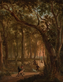 Deer Hunting Prints: Deer Hunt in a Forest. Creator: Jan Hackaert