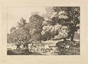 Blood Sports Gallery: Deer Hunting - A Landscape Scene with Stag and Hounds in a River, 1787