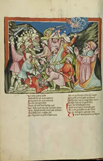 German Text Prints: The Defeat of the Amorites; Weltchronik, about 1400-1410. Creator: Unknown