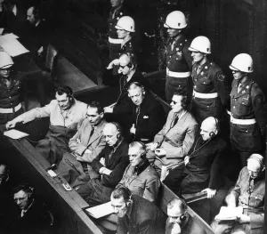 Nazis Prints: Defendants in the dock at the Nuremberg trials, 1945