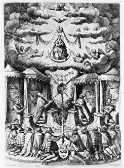 The Defenders of the Catholic Faith in the Netherlands adoring the Virgin, 1587. Creator: Jan Wierix The Defenders of the Catholic Faith in the Netherlands adoring the Virgin, 1587. Creator: Jan Wierix