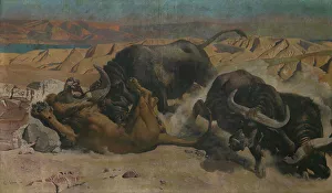 Buffalo Prints: Defending the Herd, 1878. Creator: Charles Verlat