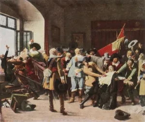 Czech Prints: The Defenestration of Prague, 23 May 1618, (1936). Creator: Unknown