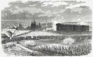 January Prints: Defense of Paris against the Prussians, armored wagons of the railroad company during
