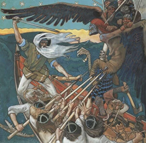 Tempera On Canvas Collection: The Defense of the Sampo, 1896. Artist: Gallen-Kallela, Akseli (1865-1931)