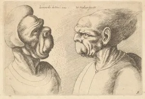 Two deformed heads facing inwards, 1625-77. Creator: Wenceslaus Hollar