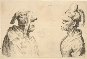 The Me Prints: Two deformed heads facing each other, 1625-77. Creator: Wenceslaus Hollar