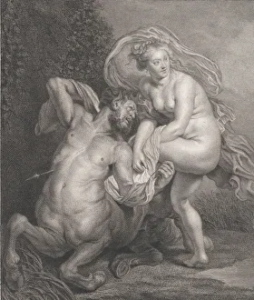 Centaur Gallery: Deianeira receiving the poisoned tunic from Nessus, and the wounded centaur falling to