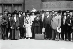Suitcase Prints: Delegates to Bull Moose Convention, Syracuse, 1912. Creator: Bain News Service
