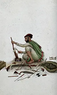 Carpentry Prints: Delhi: a carpenter chipping at wood, (between 1800 and 1899?). Creator: Unknown