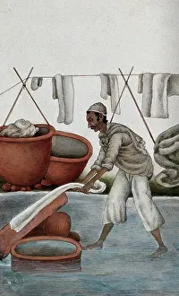 Clothes Line Prints: Delhi: a washerman washing clothes, (between 1800 and 1899?). Creator: Unknown
