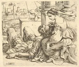 Delilah holding Samson's hair and a pair of scissors, 1620-30. Creator: Giuseppe Caletti