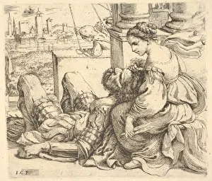Caletti Giuseppe Gallery: Delilah holding Samsons hair and a pair of scissors, 1620-30. Creator: Giuseppe Caletti
