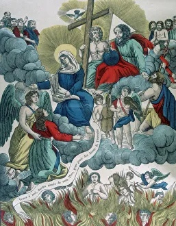 Large Group Of People Prints: Deliverance of souls from Purgatory, 19th century