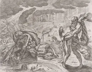 Drownings Prints: The deluge, figures being pulled from the water, ca. 1640-42. Creator: Pietro Testa